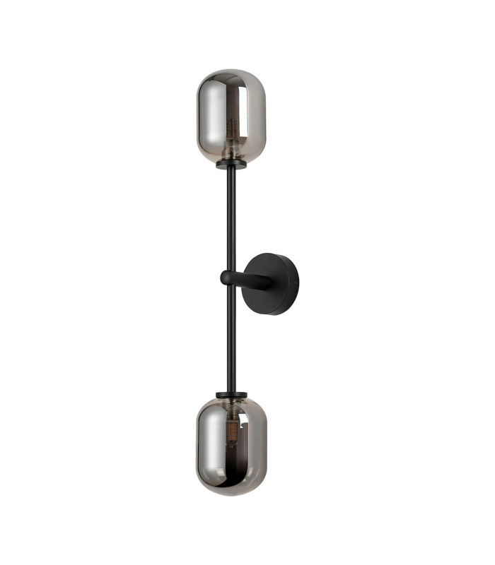 Tivoli Tall Arm Wall Light 2 Light G9 IP44 Satin Black/Smoke Smooth Tubular Glass-4
