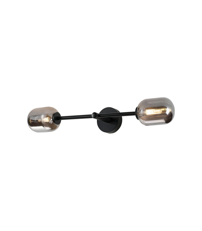 Tivoli Tall Arm Wall Light 2 Light G9 IP44 Satin Black/Smoke Smooth Tubular Glass-5