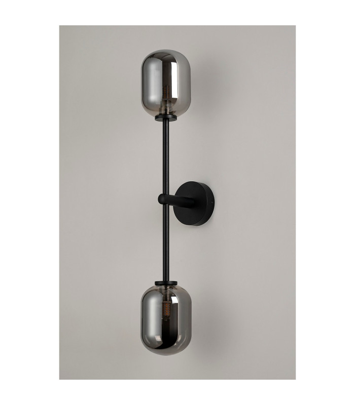 Tivoli Tall Arm Wall Light 2 Light G9 IP44 Satin Black/Smoke Smooth Tubular Glass-10