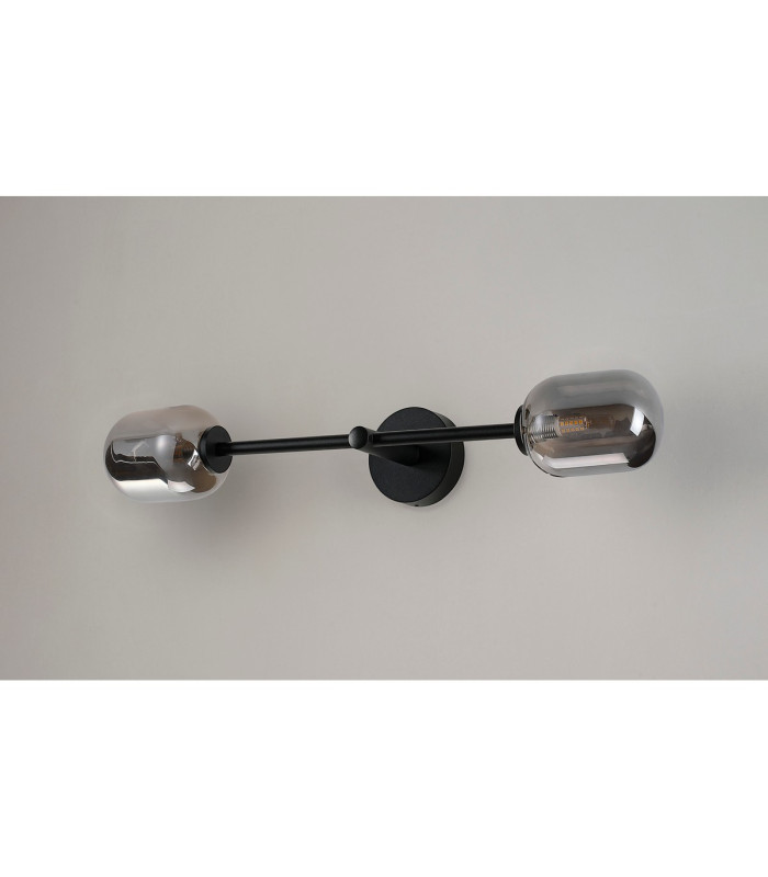 Tivoli Tall Arm Wall Light 2 Light G9 IP44 Satin Black/Smoke Smooth Tubular Glass-12