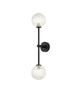Tivoli Tall Arm Wall Light 2 Light G9 IP44 Satin Black/Clear Cross Pattern Round Glass-1
