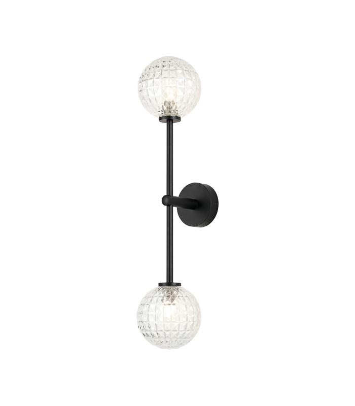 Tivoli Tall Arm Wall Light 2 Light G9 IP44 Satin Black/Clear Cross Pattern Round Glass-1