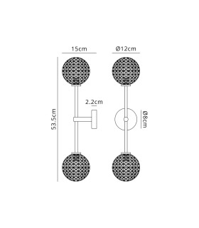 Tivoli Tall Arm Wall Light 2 Light G9 IP44 Satin Black/Clear Cross Pattern Round Glass-2