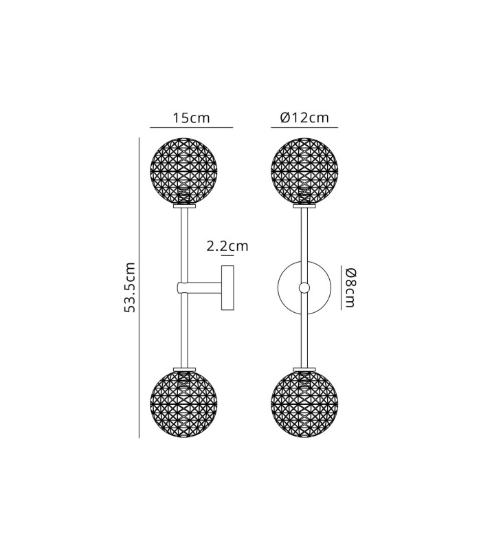 Tivoli Tall Arm Wall Light 2 Light G9 IP44 Satin Black/Clear Cross Pattern Round Glass-2