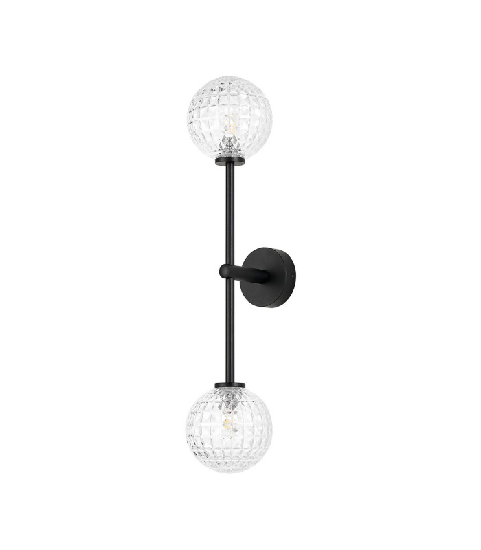 Tivoli Tall Arm Wall Light 2 Light G9 IP44 Satin Black/Clear Cross Pattern Round Glass-4