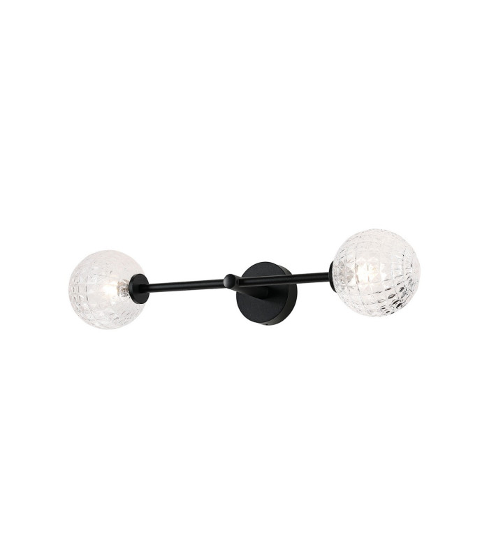 Tivoli Tall Arm Wall Light 2 Light G9 IP44 Satin Black/Clear Cross Pattern Round Glass-5