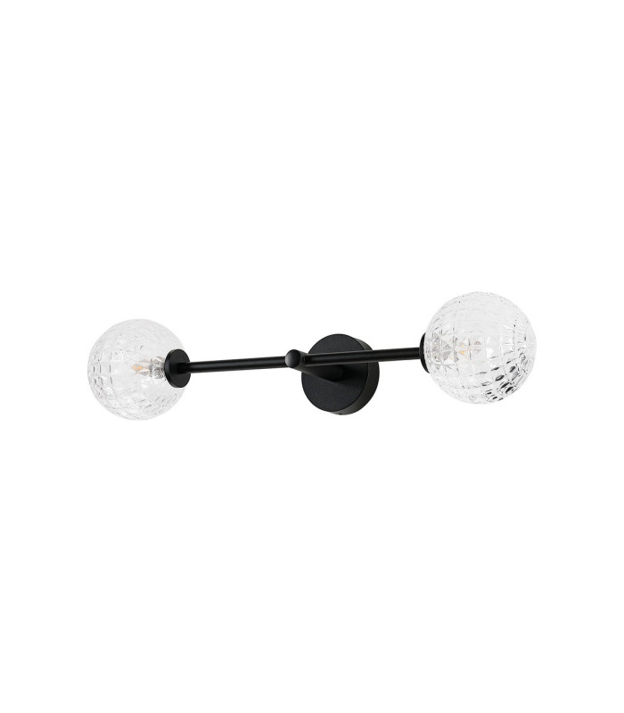 Tivoli Tall Arm Wall Light 2 Light G9 IP44 Satin Black/Clear Cross Pattern Round Glass-6