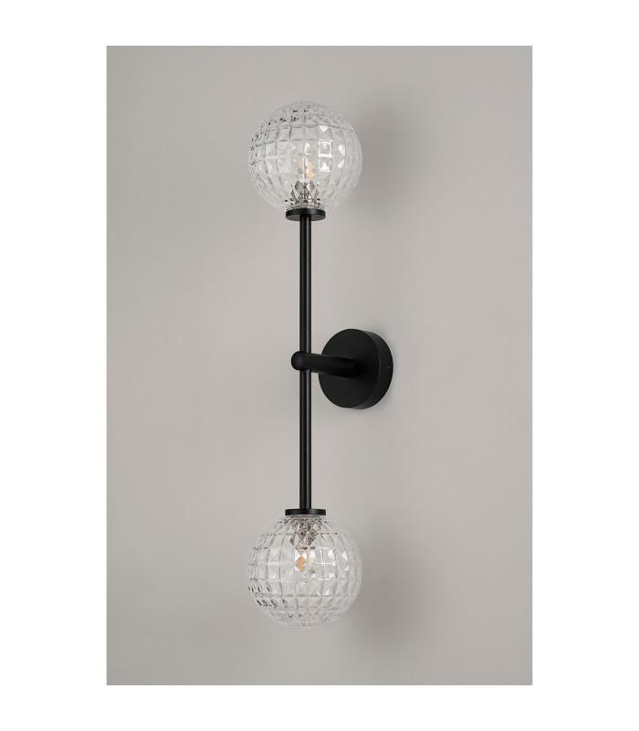 Tivoli Tall Arm Wall Light 2 Light G9 IP44 Satin Black/Clear Cross Pattern Round Glass-10