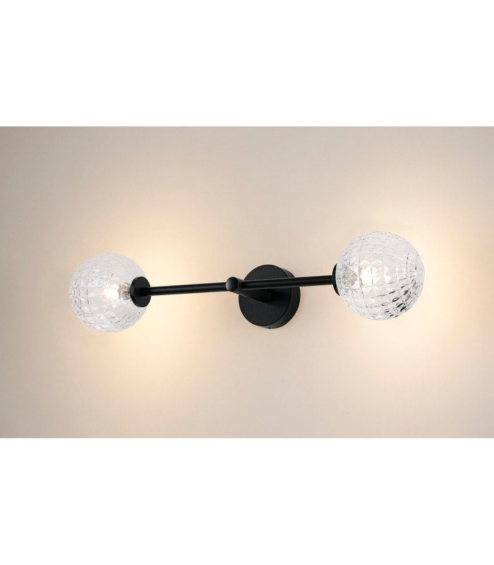 Tivoli Tall Arm Wall Light 2 Light G9 IP44 Satin Black/Clear Cross Pattern Round Glass-11
