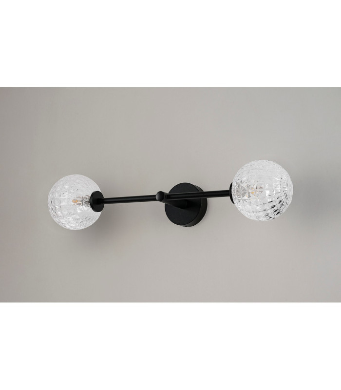 Tivoli Tall Arm Wall Light 2 Light G9 IP44 Satin Black/Clear Cross Pattern Round Glass-12