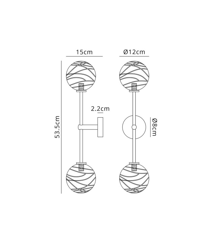 Tivoli Tall Arm Wall Light 2 Light G9 IP44 Polished Chrome/Clear Dune Effect Round Glass-2