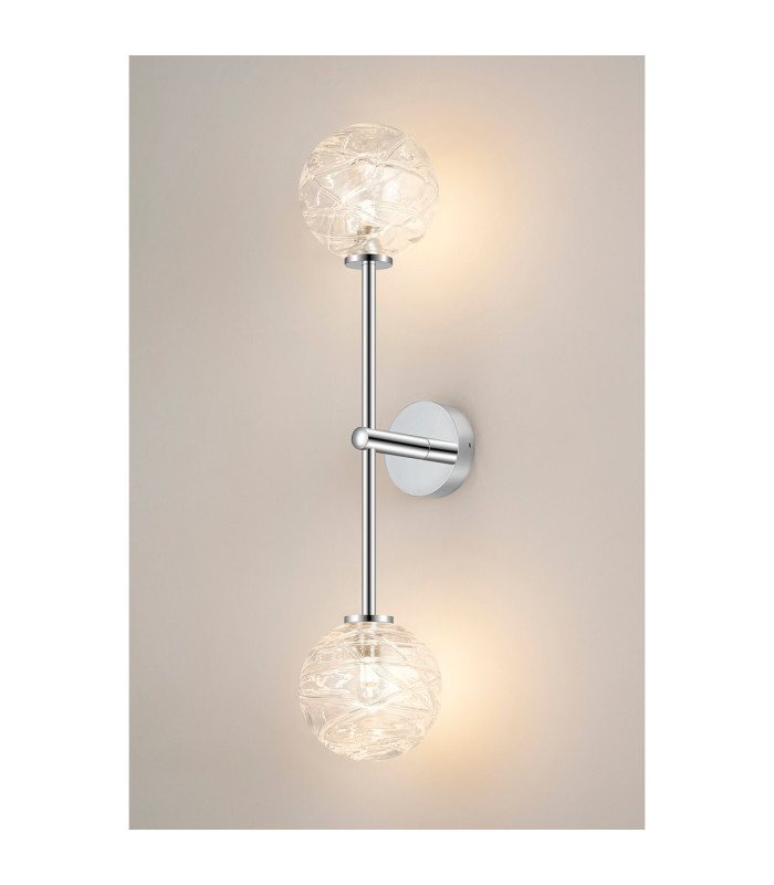 Tivoli Tall Arm Wall Light 2 Light G9 IP44 Polished Chrome/Clear Dune Effect Round Glass-3