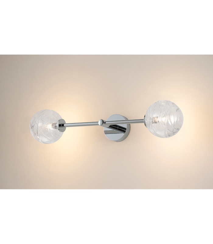 Tivoli Tall Arm Wall Light 2 Light G9 IP44 Polished Chrome/Clear Dune Effect Round Glass-11