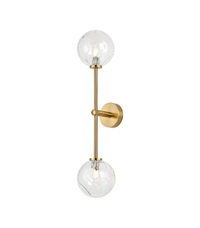 Tivoli Tall Arm Wall Light 2 Light G9 IP44 Brass Gold/Clear Waved Round Glass-1