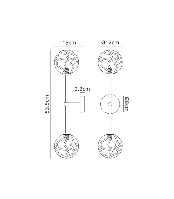 Tivoli Tall Arm Wall Light 2 Light G9 IP44 Brass Gold/Clear Waved Round Glass-2