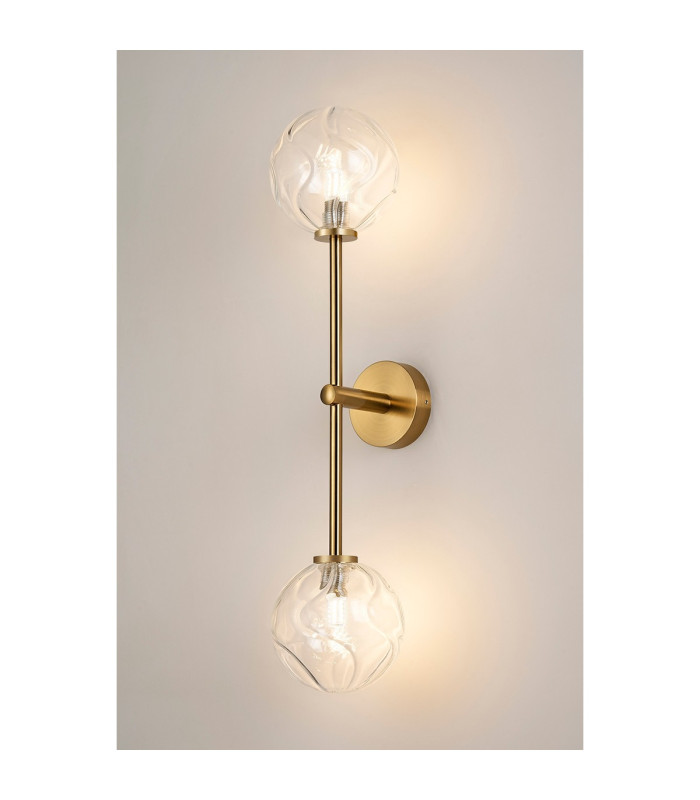 Tivoli Tall Arm Wall Light 2 Light G9 IP44 Brass Gold/Clear Waved Round Glass-3