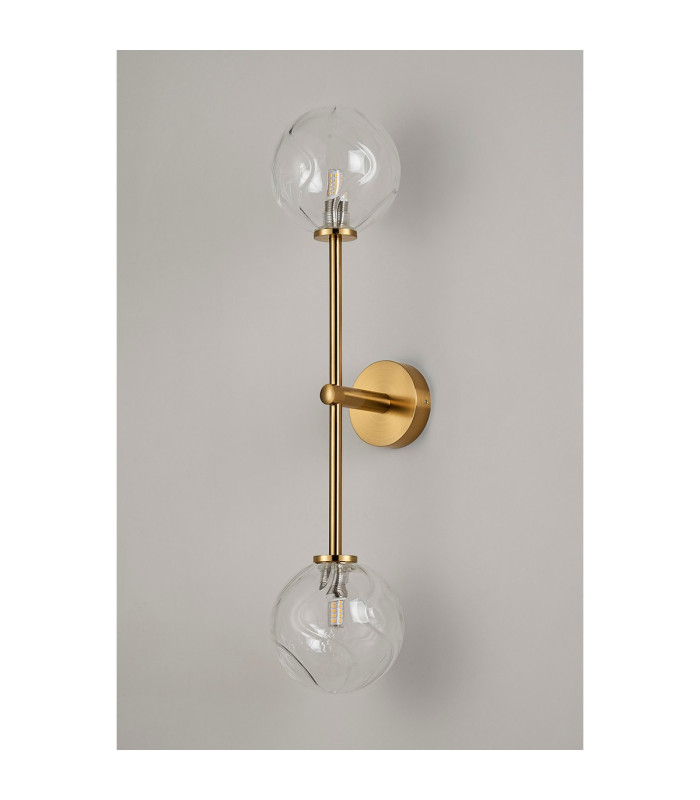 Tivoli Tall Arm Wall Light 2 Light G9 IP44 Brass Gold/Clear Waved Round Glass-10
