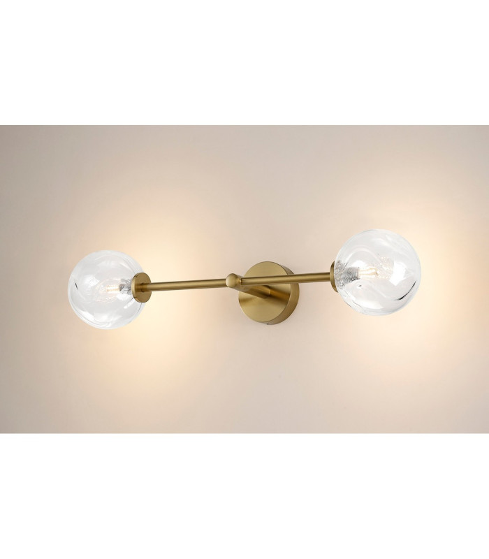 Tivoli Tall Arm Wall Light 2 Light G9 IP44 Brass Gold/Clear Waved Round Glass-11