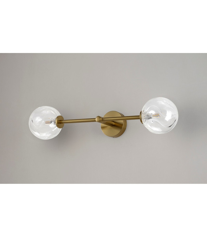 Tivoli Tall Arm Wall Light 2 Light G9 IP44 Brass Gold/Clear Waved Round Glass-12