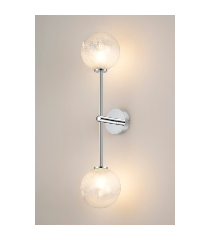 Tivoli Tall Arm Wall Light 2 Light G9 IP44 Polished Chrome/White Two-Tone Snow Specks Round Glass-3