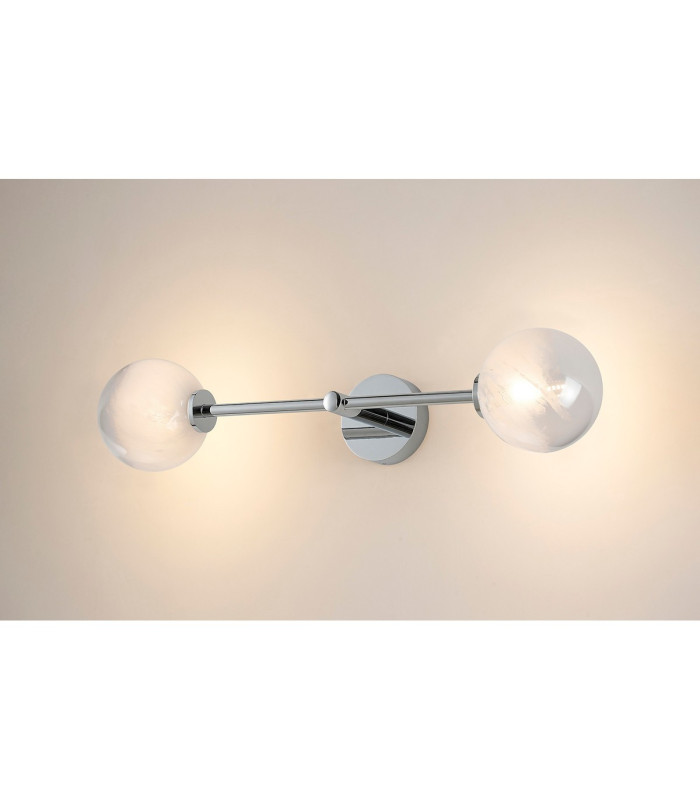 Tivoli Tall Arm Wall Light 2 Light G9 IP44 Polished Chrome/White Two-Tone Snow Specks Round Glass-11