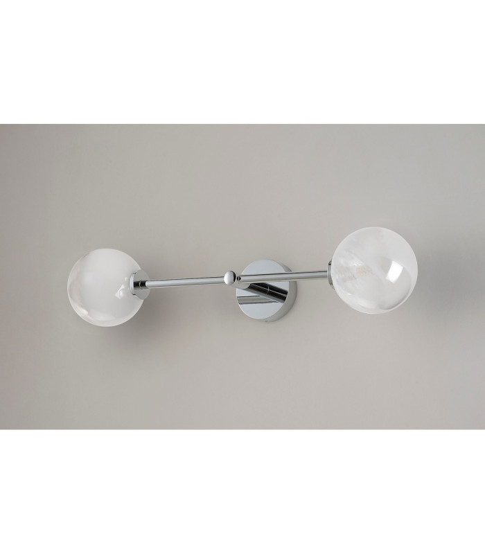 Tivoli Tall Arm Wall Light 2 Light G9 IP44 Polished Chrome/White Two-Tone Snow Specks Round Glass-12