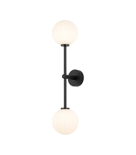 Tivoli Tall Arm Wall Light 2 Light G9 IP44 Satin Black/Opal Round Segment Glass-1
