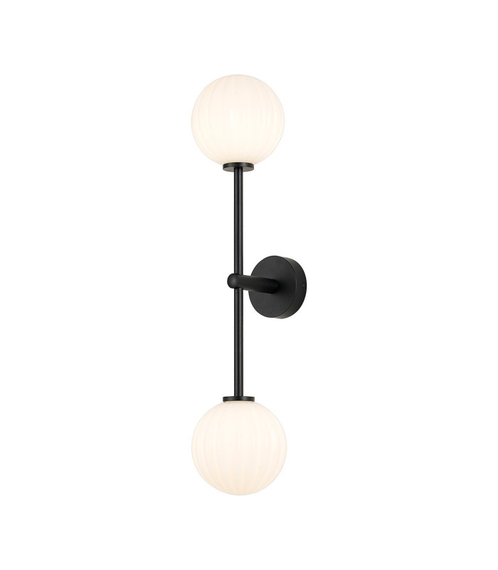 Tivoli Tall Arm Wall Light 2 Light G9 IP44 Satin Black/Opal Round Segment Glass-1