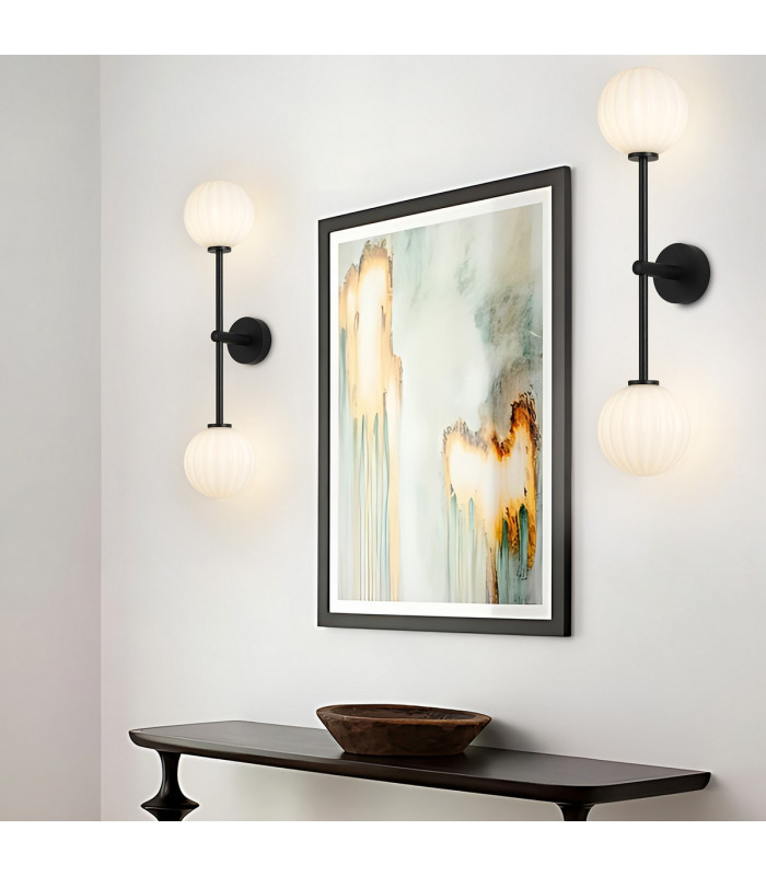 Tivoli Tall Arm Wall Light 2 Light G9 IP44 Satin Black/Opal Round Segment Glass-4