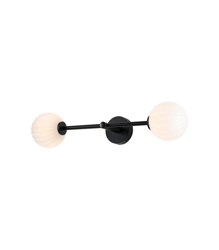 Tivoli Tall Arm Wall Light 2 Light G9 IP44 Satin Black/Opal Round Segment Glass-6