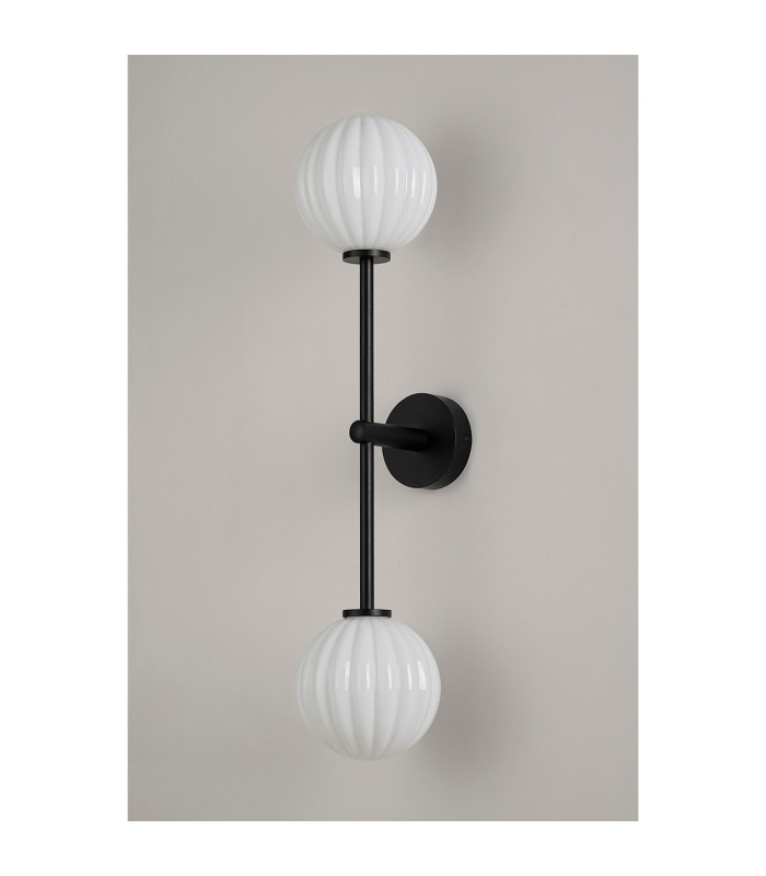 Tivoli Tall Arm Wall Light 2 Light G9 IP44 Satin Black/Opal Round Segment Glass-11