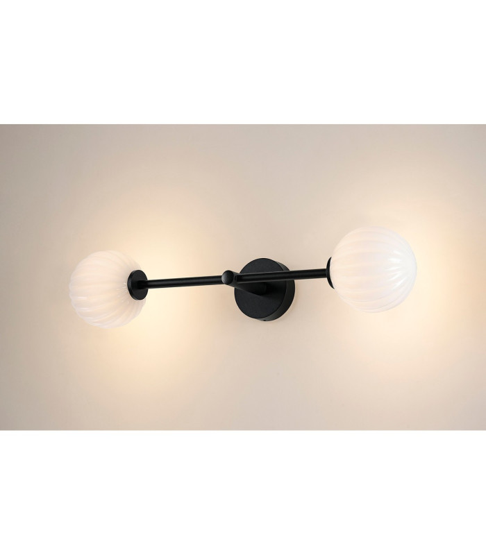 Tivoli Tall Arm Wall Light 2 Light G9 IP44 Satin Black/Opal Round Segment Glass-12