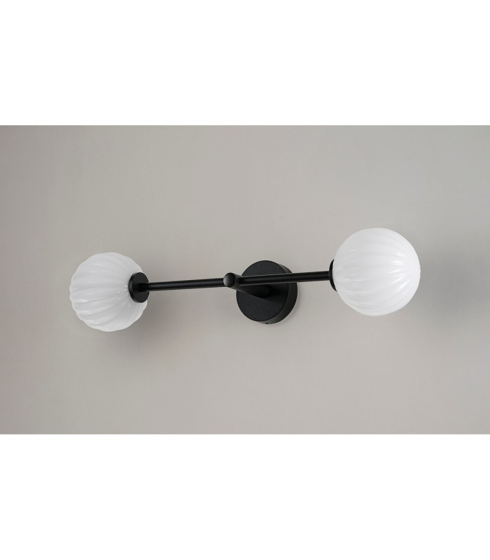 Tivoli Tall Arm Wall Light 2 Light G9 IP44 Satin Black/Opal Round Segment Glass-13