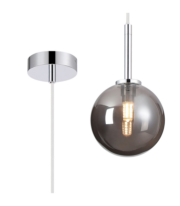 Tivoli 12cm Adjustable Pendant 1 Light G9 IP44 Polished Chrome/Smoke Smooth Round Glass-1