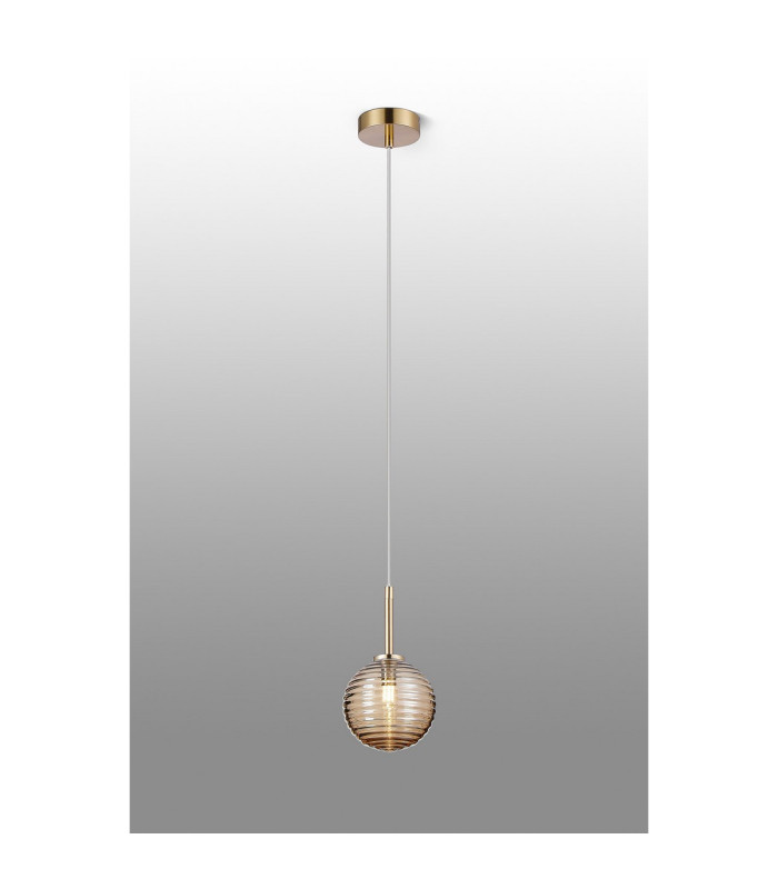 Tivoli 12cm Adjustable Pendant 1 Light G9 IP44 Brass Gold/Amber Ribbed Round Glass-3