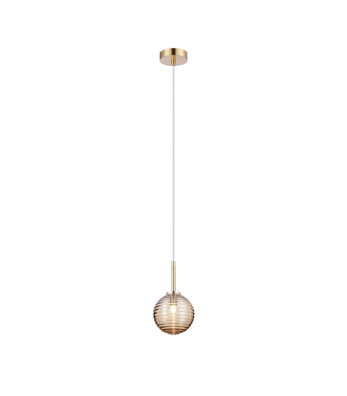 Tivoli 12cm Adjustable Pendant 1 Light G9 IP44 Brass Gold/Amber Ribbed Round Glass-4