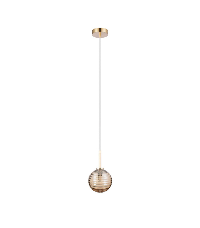 Tivoli 12cm Adjustable Pendant 1 Light G9 IP44 Brass Gold/Amber Ribbed Round Glass-5