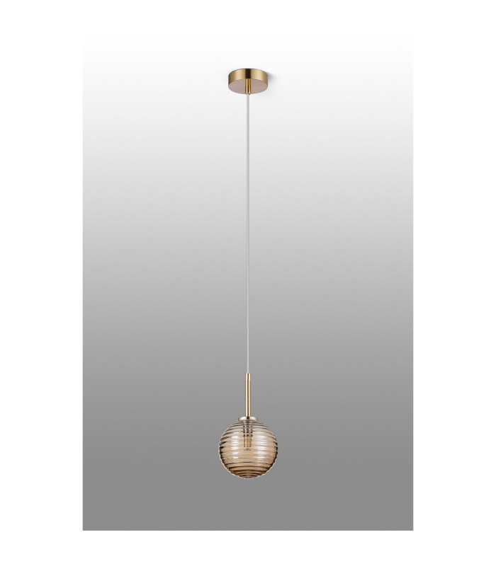 Tivoli 12cm Adjustable Pendant 1 Light G9 IP44 Brass Gold/Amber Ribbed Round Glass-6