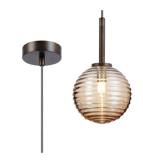 Tivoli 12cm Adjustable Pendant 1 Light G9 IP44 Bronze/Amber Ribbed Round Glass-1