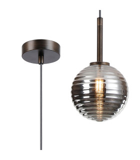 Tivoli 12cm Adjustable Pendant 1 Light G9 IP44 Bronze/Smoke Ribbed Round Glass-1