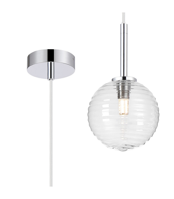 Tivoli 12cm Adjustable Pendant 1 Light G9 IP44 Polished Chrome/Clear Ribbed Round Glass-1