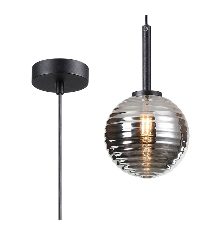 Tivoli 12cm Adjustable Pendant 1 Light G9 IP44 Satin Black/Smoke Ribbed Round Glass-1