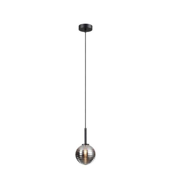 Tivoli 12cm Adjustable Pendant 1 Light G9 IP44 Satin Black/Smoke Ribbed Round Glass-4