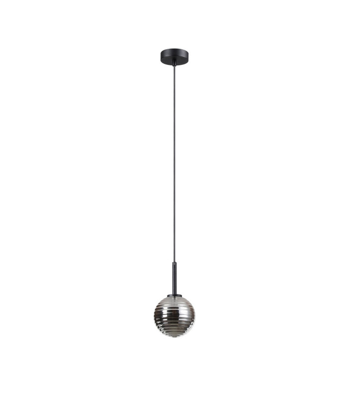 Tivoli 12cm Adjustable Pendant 1 Light G9 IP44 Satin Black/Smoke Ribbed Round Glass-5