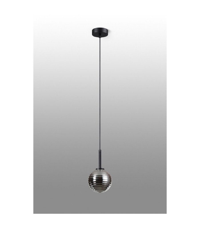 Tivoli 12cm Adjustable Pendant 1 Light G9 IP44 Satin Black/Smoke Ribbed Round Glass-6