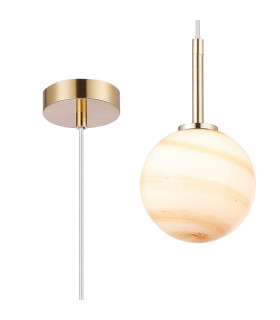 Tivoli 12cm Adjustable Pendant 1 Light G9 IP44 Brass Gold/Brown Round Marble Effect Glass-1