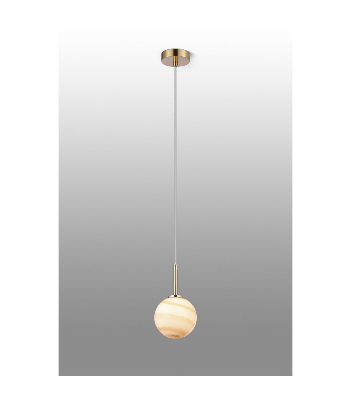Tivoli 12cm Adjustable Pendant 1 Light G9 IP44 Brass Gold/Brown Round Marble Effect Glass-3