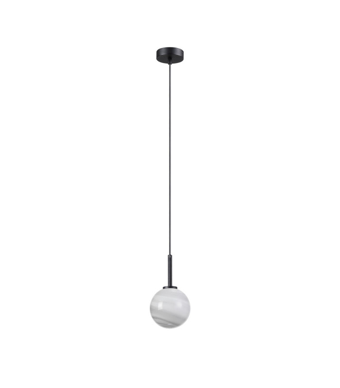 Tivoli 12cm Adjustable Pendant 1 Light G9 IP44 Satin Black/Grey Round Marble Effect Glass-5