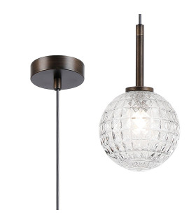 Tivoli 12cm Adjustable Pendant 1 Light G9 IP44 Bronze/Clear Cross Pattern Round Glass-1