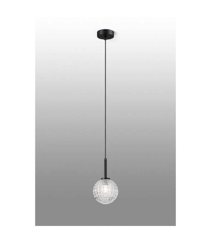 Tivoli 12cm Adjustable Pendant 1 Light G9 IP44 Satin Black/Clear Cross Pattern Round Glass-3